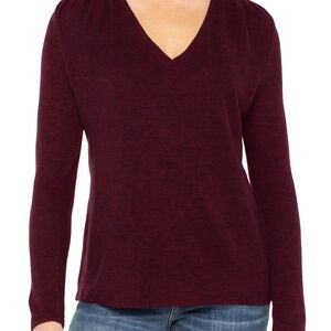 LIVERPOOL LONG SLEEVE V-NECK KNIT TOP W/ SHIRRING Size MM / MAROON MELANGE